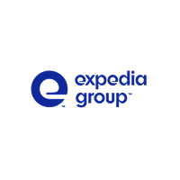 Das Logo der Expedia-Gruppe mit einem blauen Kleinbuchstaben "e" und dem Namen der Firma daneben.